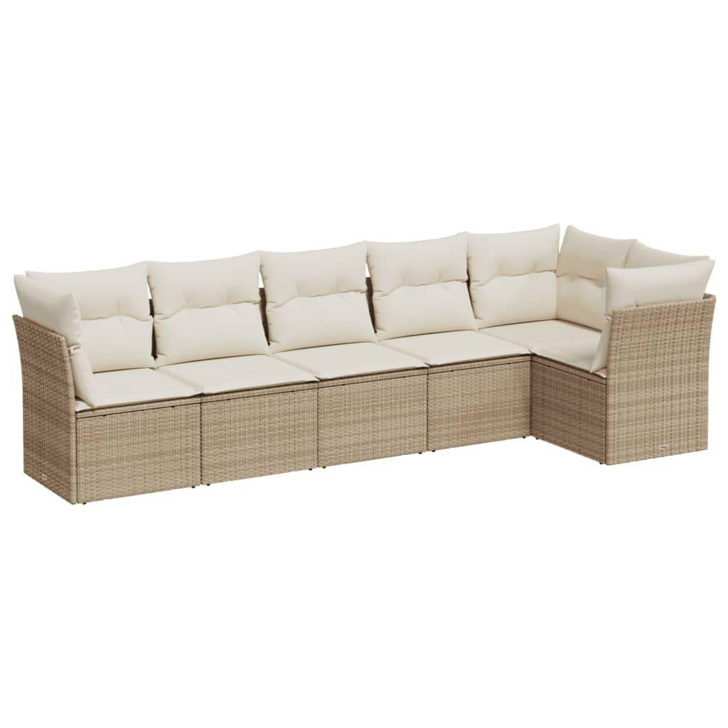 Set Divano da Giardino 6 pz con Cuscini Beige in Polyrattan - homemem39