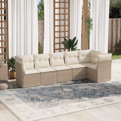 Set Divano da Giardino 6 pz con Cuscini Beige in Polyrattan - homemem39