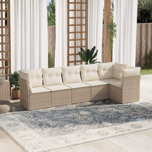 Set Divano da Giardino 6 pz con Cuscini Beige in Polyrattan - homemem39