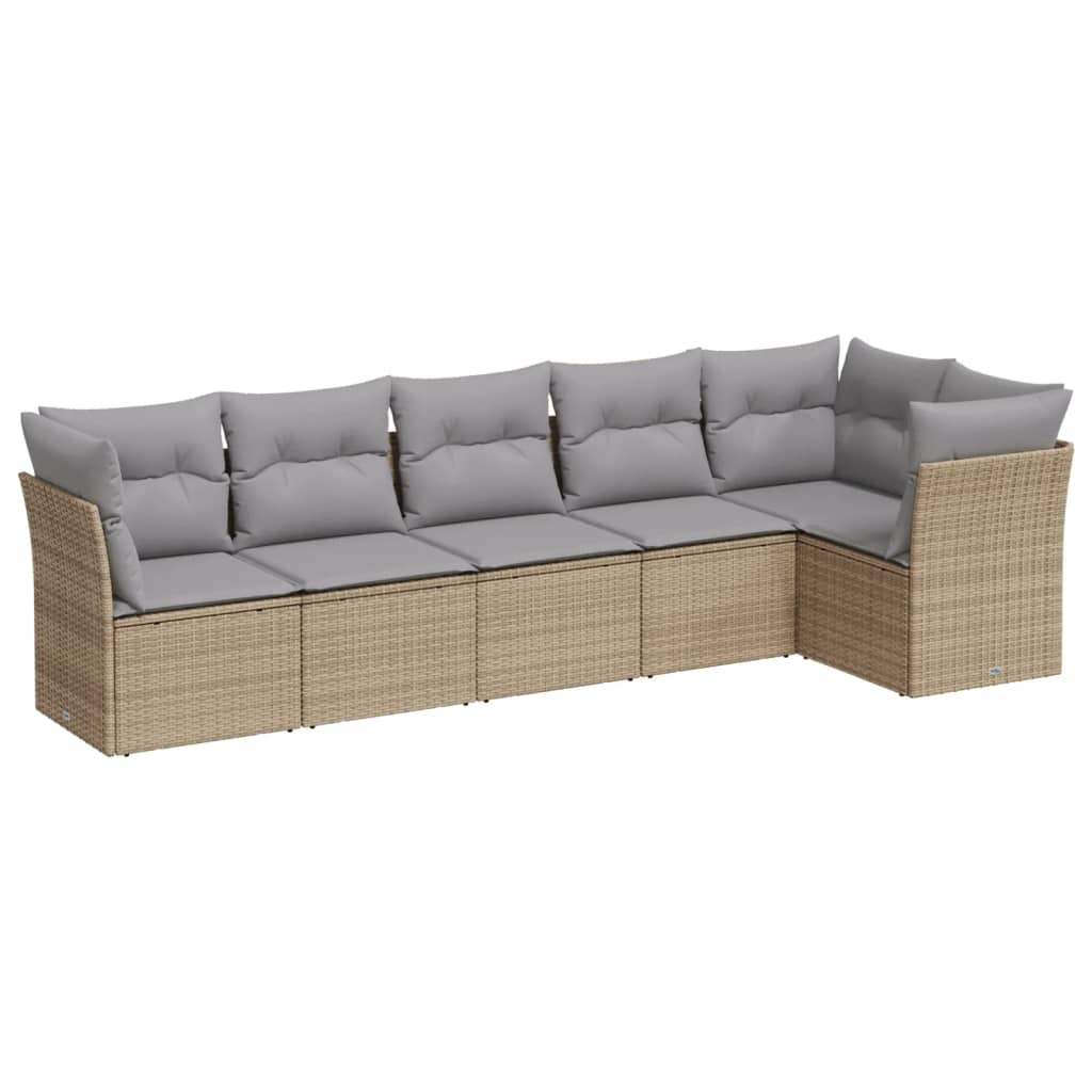 Set Divano da Giardino 6 pz con Cuscini Beige in Polyrattan - homemem39