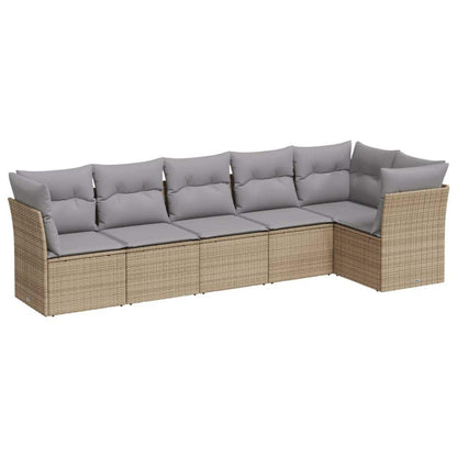 Set Divano da Giardino 6 pz con Cuscini Beige in Polyrattan - homemem39