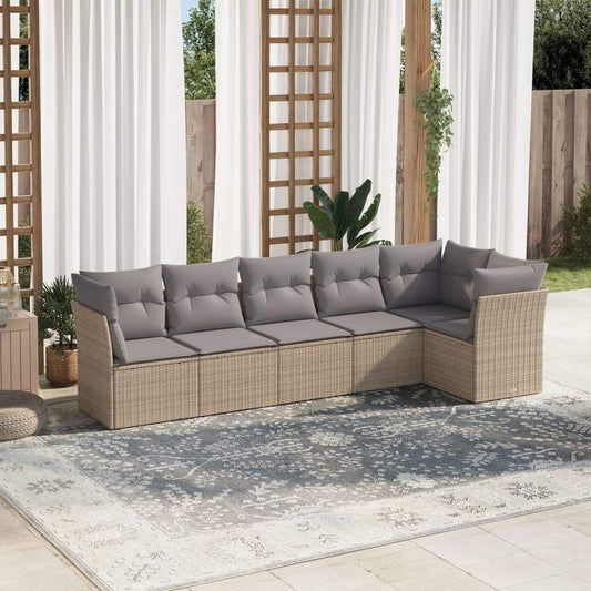 Set Divano da Giardino 6 pz con Cuscini Beige in Polyrattan - homemem39