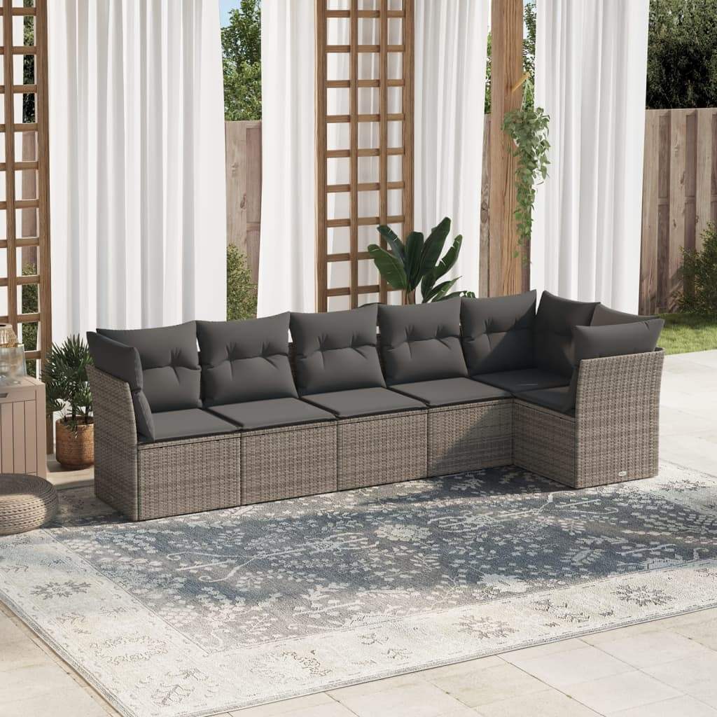 Set Divano da Giardino 6 pz con Cuscini Grigio in Polyrattan - homemem39