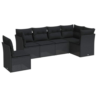 Set Divano da Giardino 6 pz con Cuscini Nero in Polyrattan - homemem39