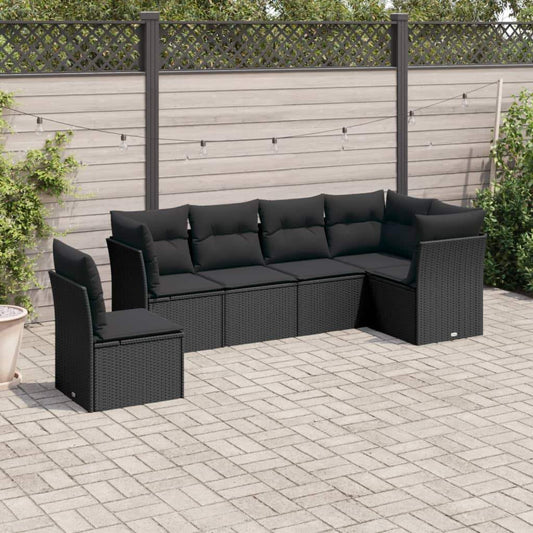 Set Divano da Giardino 6 pz con Cuscini Nero in Polyrattan - homemem39