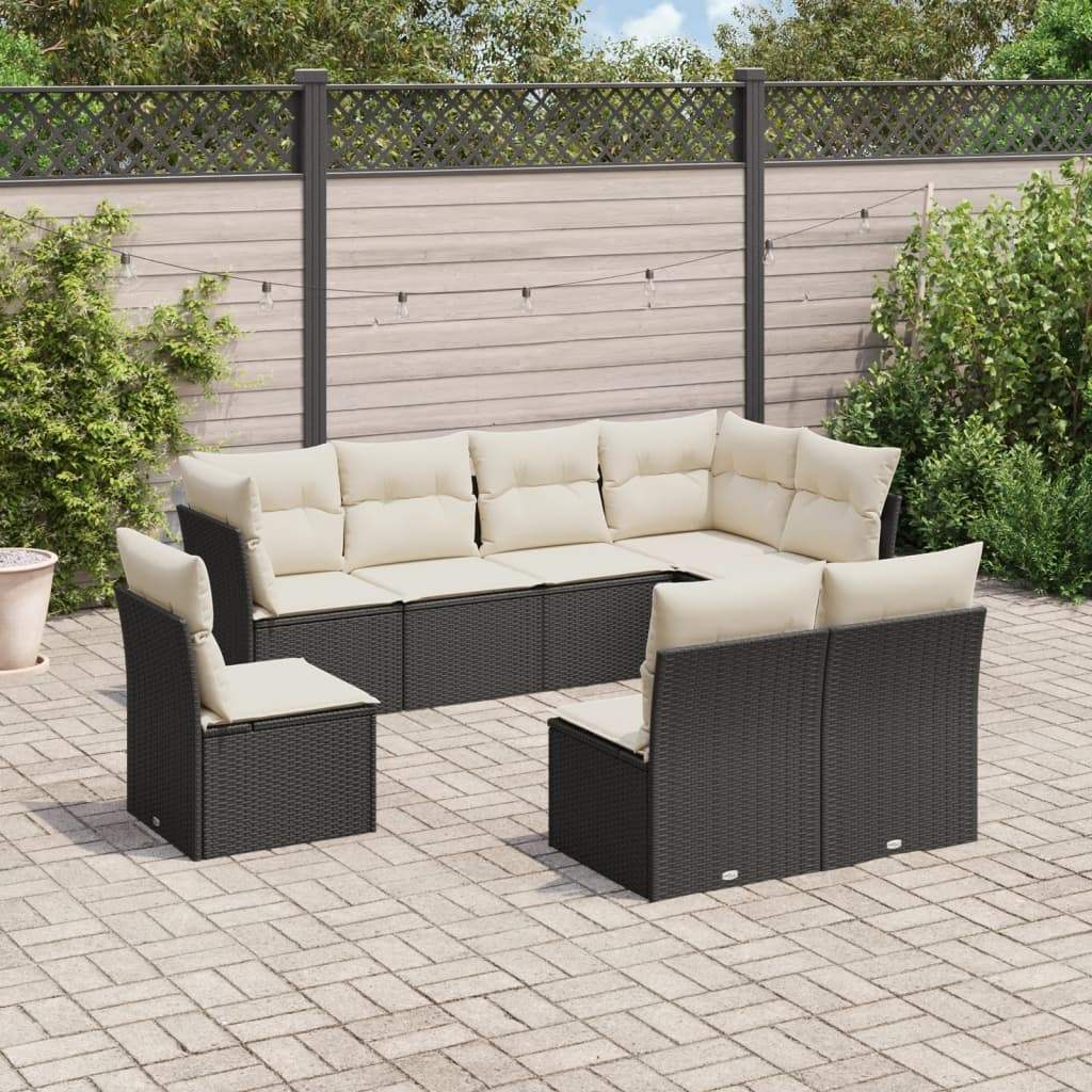 Set Divani da Giardino con Cuscini 8 pz Nero in Polyrattan - homemem39