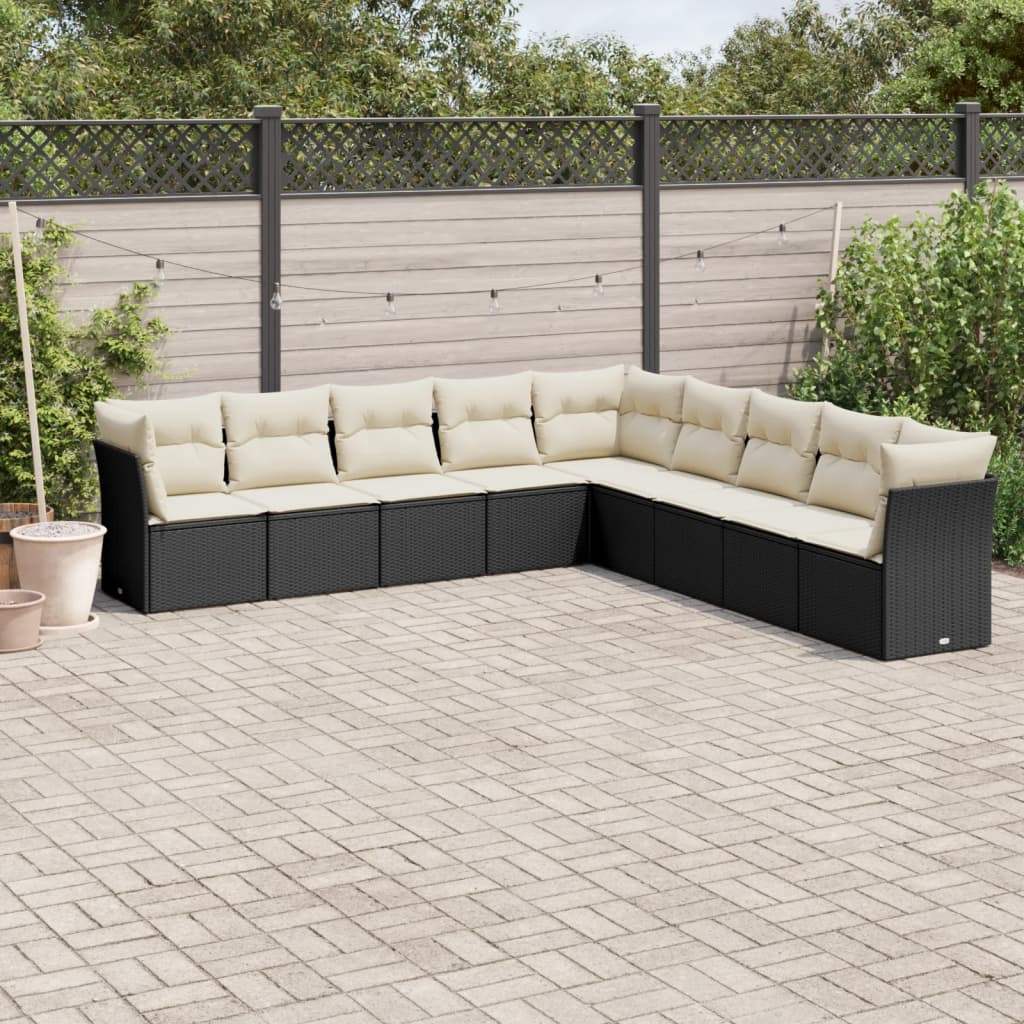 Set Divani da Giardino 9 pz con Cuscini Nero in Polyrattan - homemem39