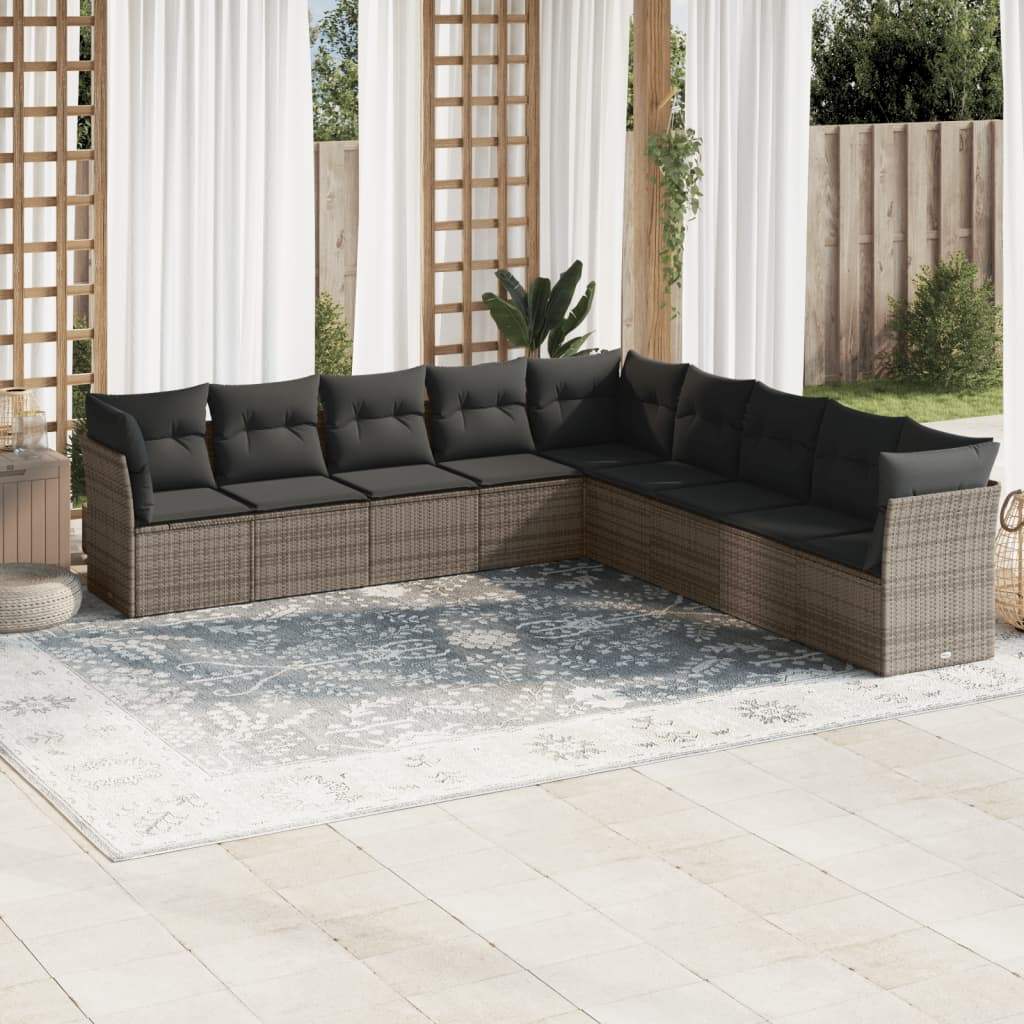 Set Divano da Giardino 9 pz con Cuscini Grigio in Polyrattan - homemem39