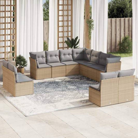 Set Divani da Giardino 11 pz con Cuscini Beige in Polyrattan - homemem39