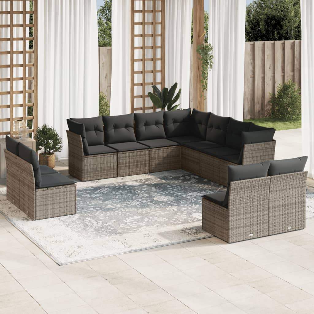 Set Divani da Giardino 11 pz con Cuscini in Polyrattan Grigio - homemem39