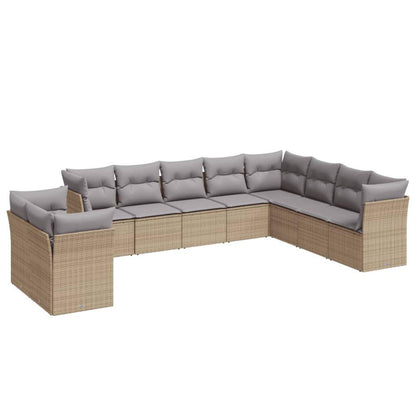 Set Divano da Giardino 10 pz con Cuscini Beige in Polyrattan - homemem39
