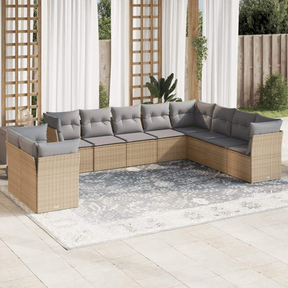 Set Divano da Giardino 10 pz con Cuscini Beige in Polyrattan - homemem39