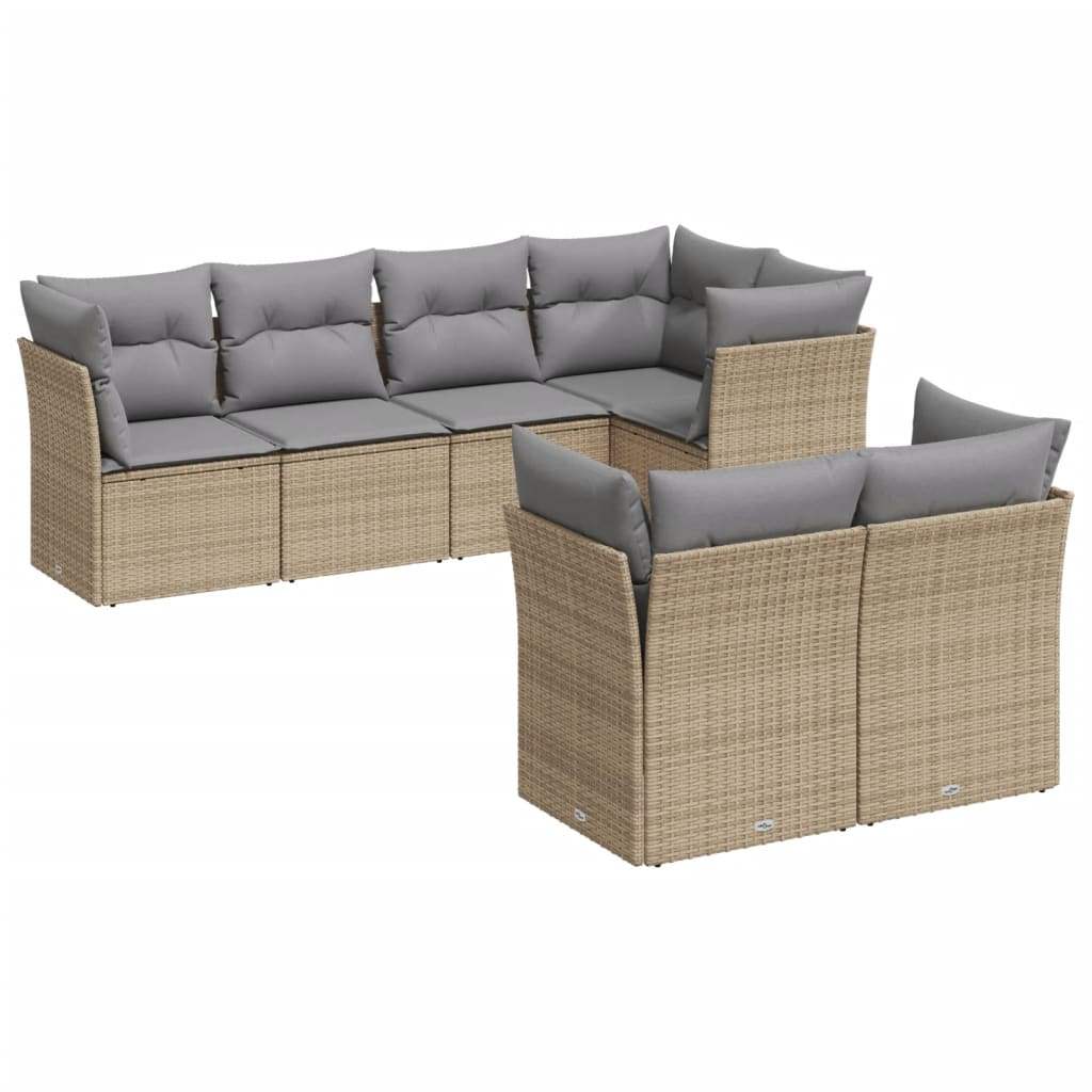 Set Divani da Giardino 7 pz con Cuscini Beige in Polyrattan - homemem39