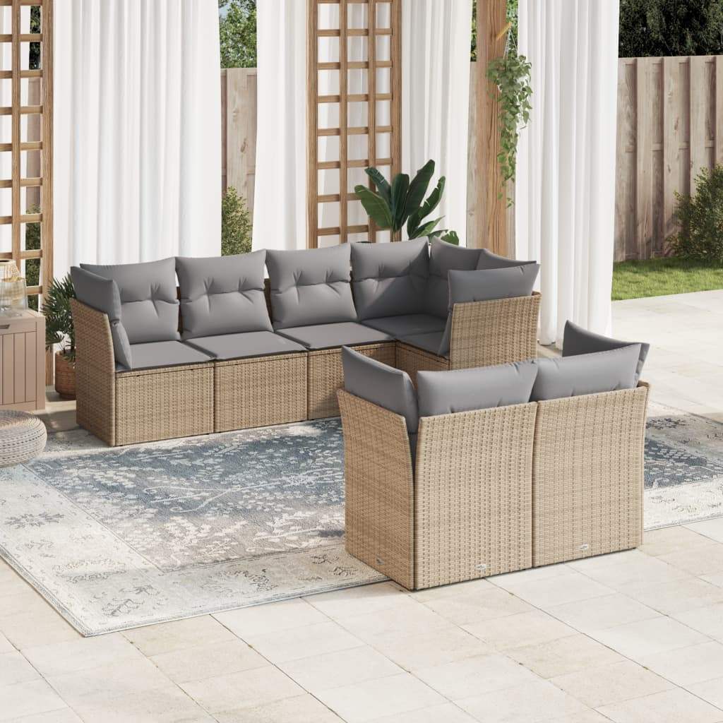 Set Divani da Giardino 7 pz con Cuscini Beige in Polyrattan - homemem39