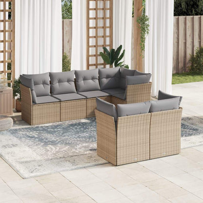 Set Divani da Giardino 7 pz con Cuscini Beige in Polyrattan - homemem39