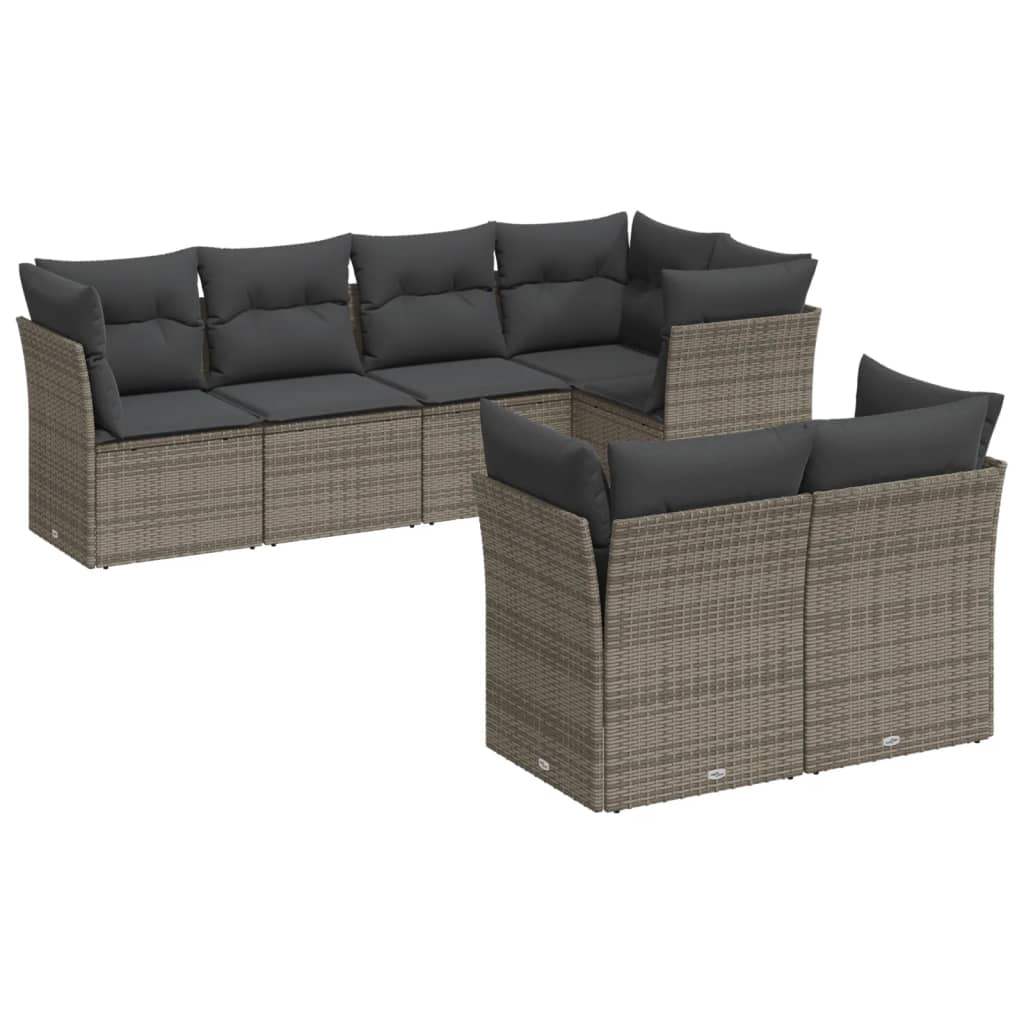 Set Divani da Giardino 7 pz con Cuscini Grigio in Polyrattan - homemem39