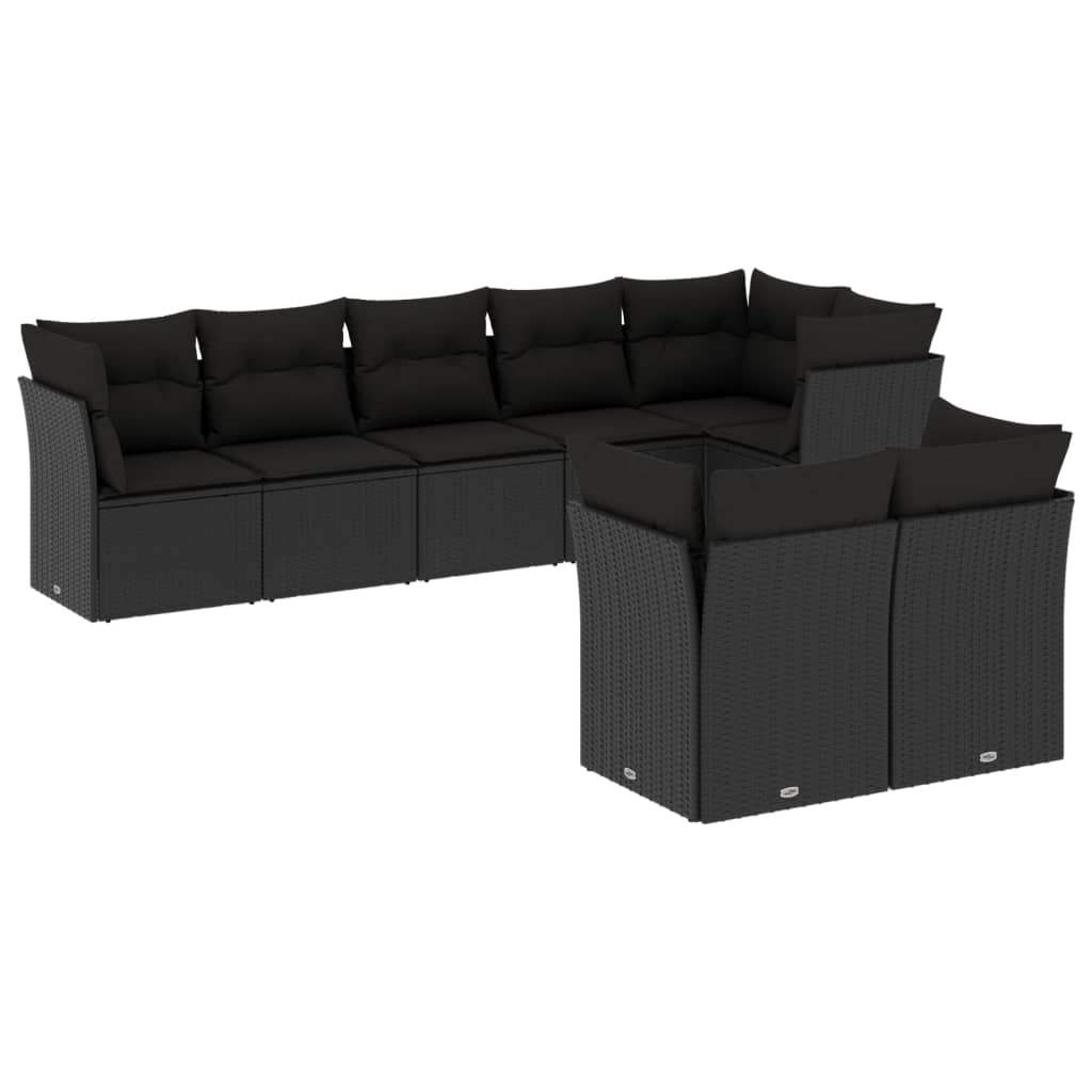 Set Divani da Giardino con Cuscini 8 pz Nero in Polyrattan - homemem39