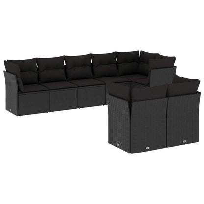 Set Divani da Giardino con Cuscini 8 pz Nero in Polyrattan - homemem39