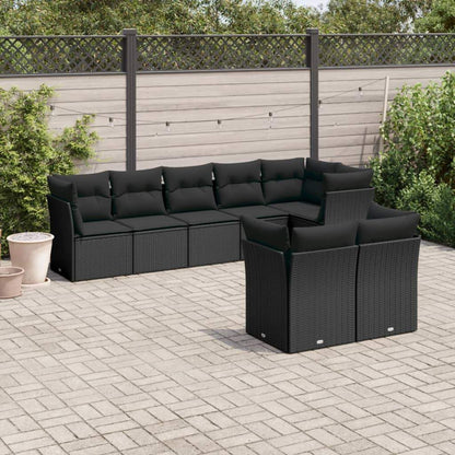 Set Divani da Giardino con Cuscini 8 pz Nero in Polyrattan - homemem39