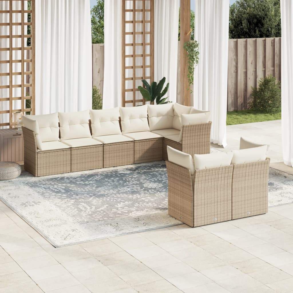 Set Divano da Giardino 8 pz con Cuscini Beige in Polyrattan - homemem39