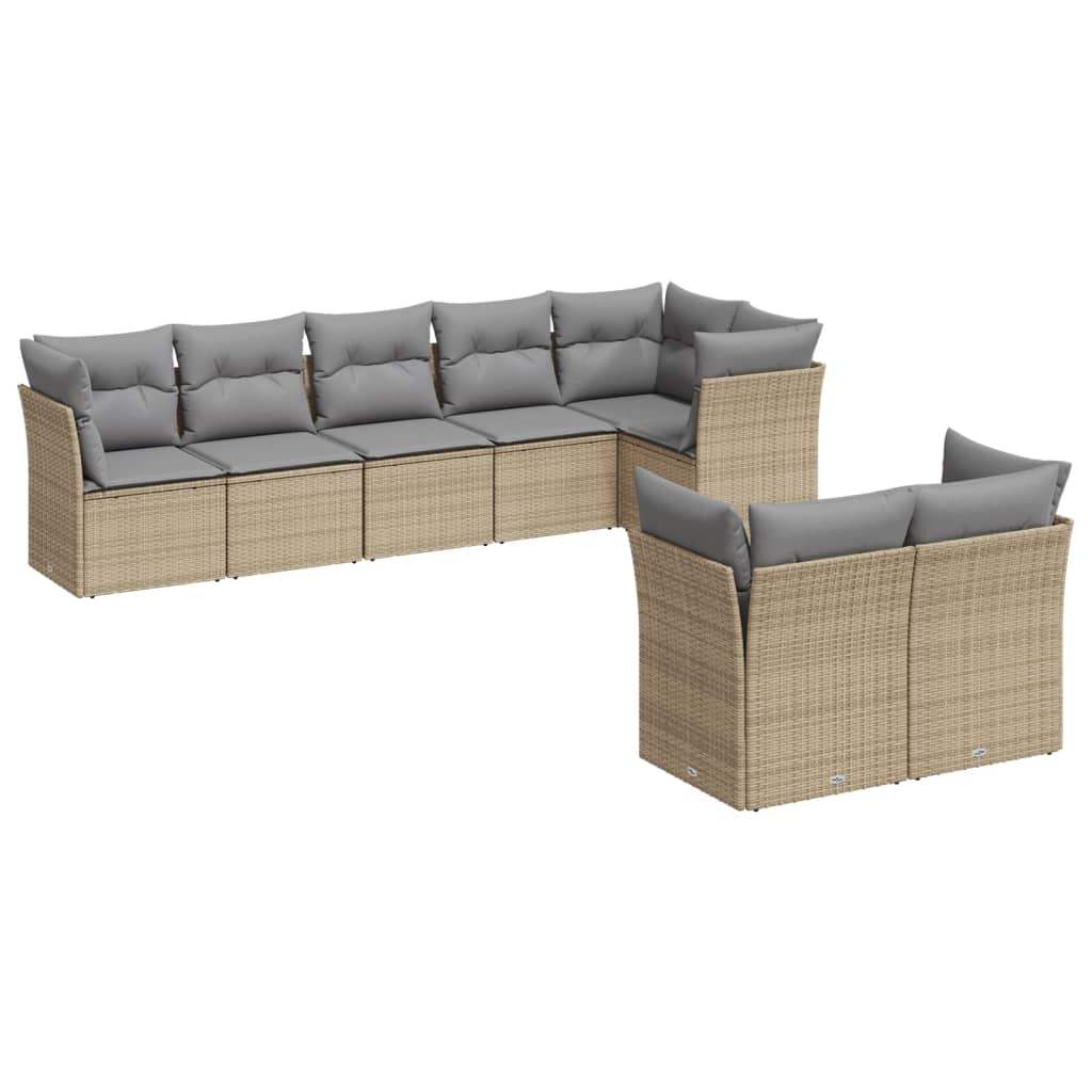 Set Divano da Giardino 8 pz con Cuscini Beige in Polyrattan - homemem39