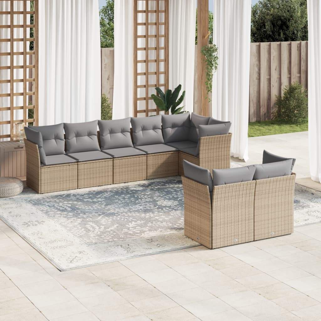 Set Divano da Giardino 8 pz con Cuscini Beige in Polyrattan - homemem39