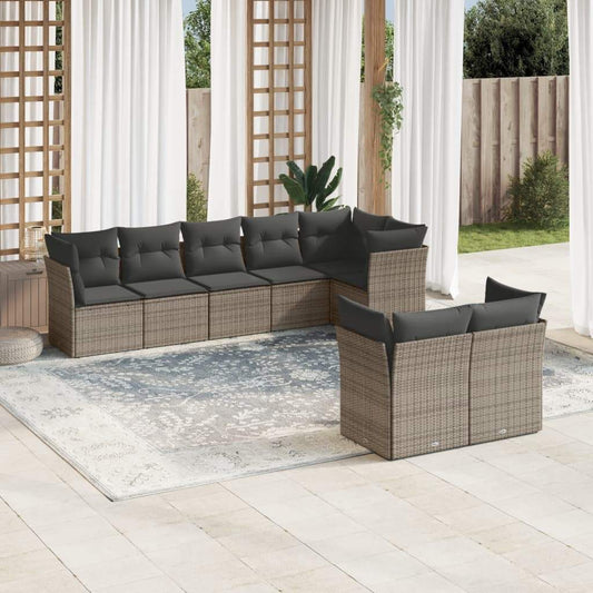 Set Divano da Giardino 8 pz con Cuscini Grigio in Polyrattan - homemem39