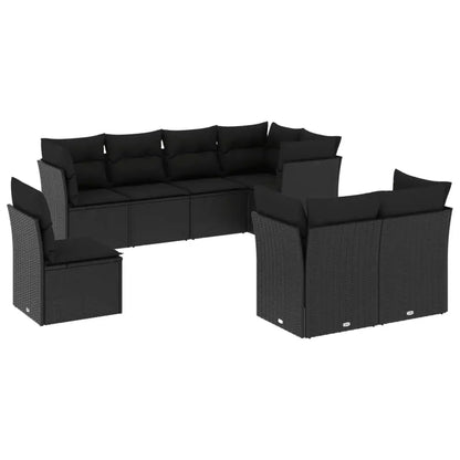 Set Divani da Giardino con Cuscini 8 pz Nero in Polyrattan - homemem39