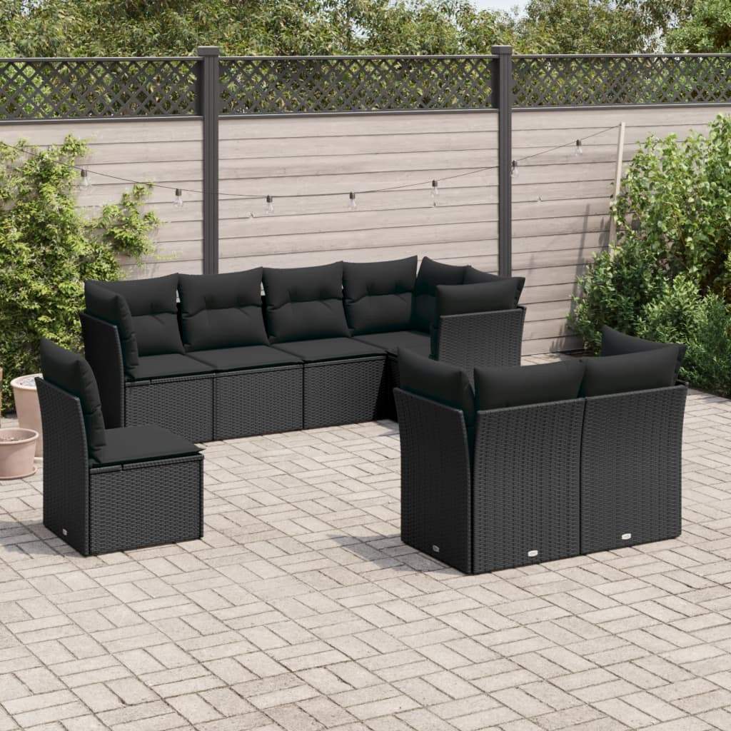 Set Divani da Giardino con Cuscini 8 pz Nero in Polyrattan - homemem39