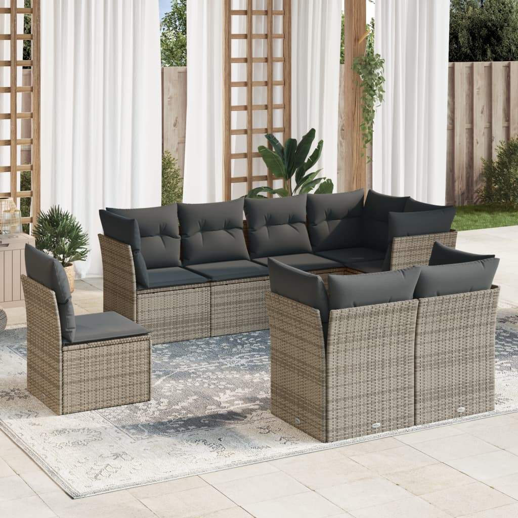 Set Divano da Giardino 8 pz con Cuscini Grigio in Polyrattan - homemem39