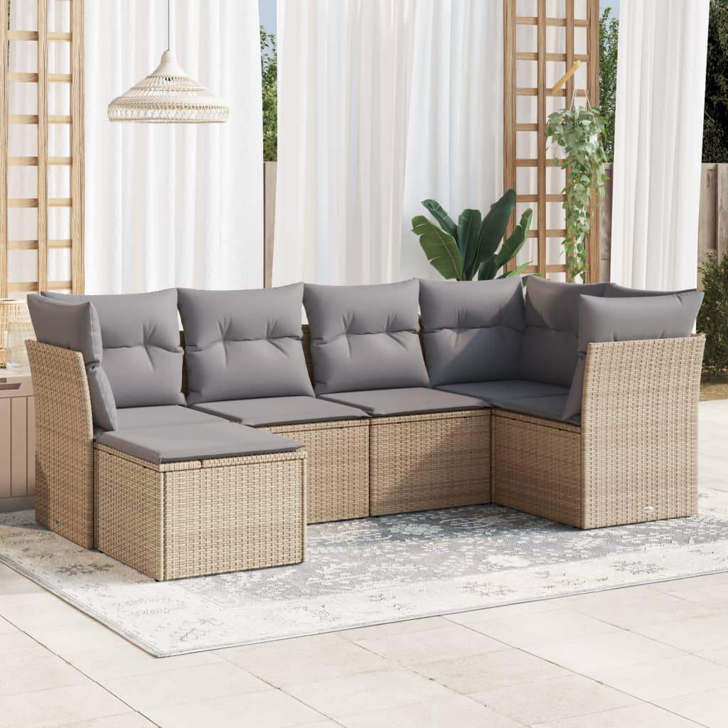 Set Divano da Giardino 6 pz con Cuscini Beige in Polyrattan - homemem39