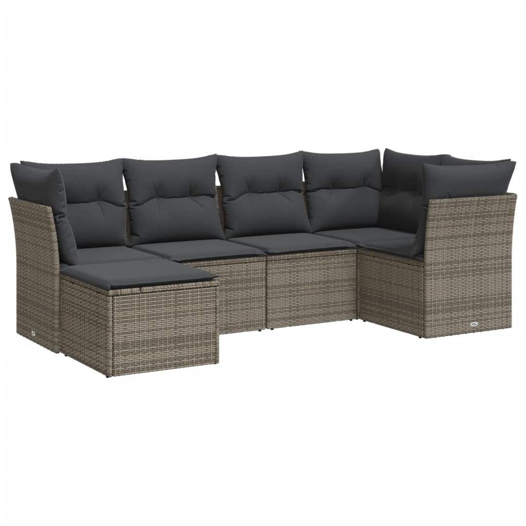 Set Divano da Giardino 6 pz con Cuscini Grigio in Polyrattan - homemem39
