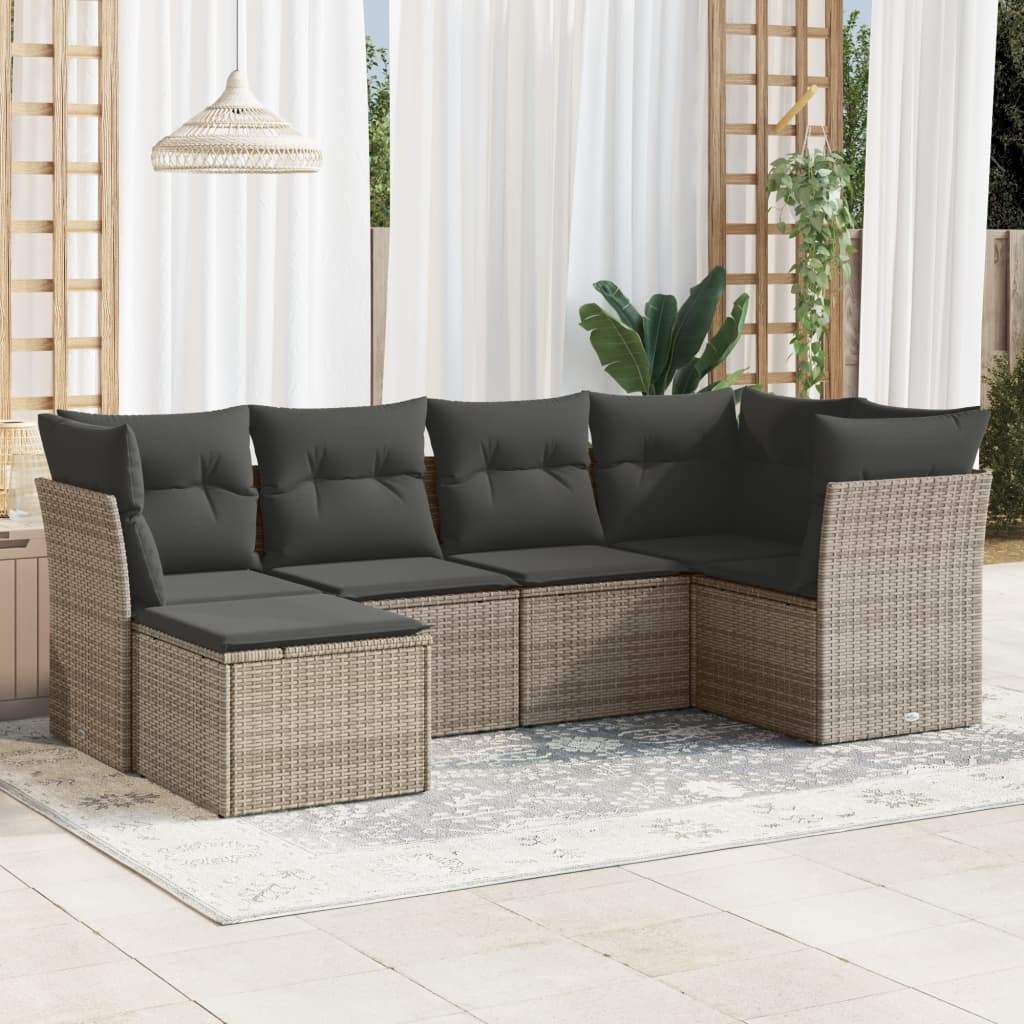 Set Divano da Giardino 6 pz con Cuscini Grigio in Polyrattan - homemem39
