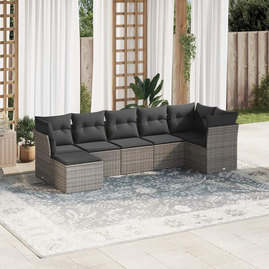 Set Divani da Giardino 7 pz con Cuscini Grigio in Polyrattan - homemem39