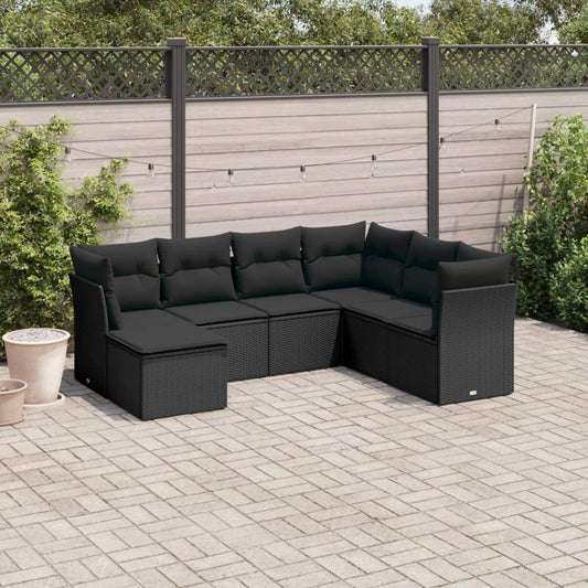 Set Divani da Giardino con Cuscini 7pz Nero Polyrattan - homemem39