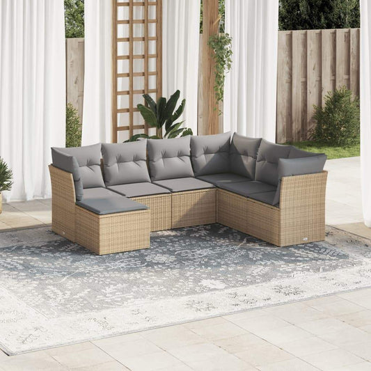 Set Divani da Giardino 7 pz con Cuscini Beige in Polyrattan - homemem39