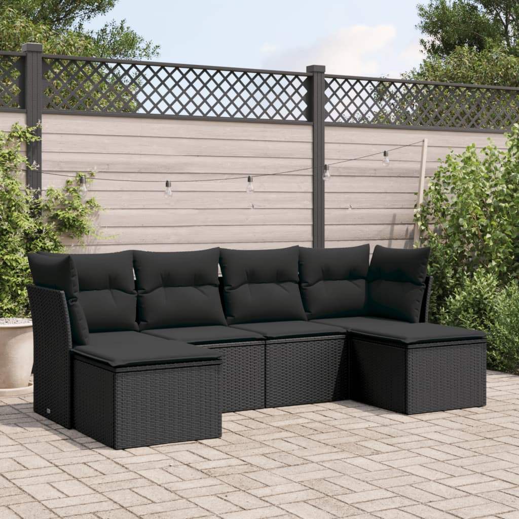 Set Divano da Giardino 6 pz con Cuscini Nero in Polyrattan - homemem39