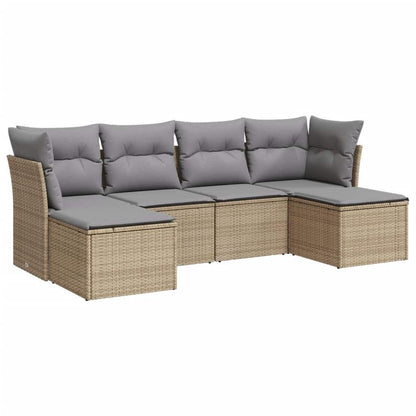 Set Divano da Giardino 6 pz con Cuscini Beige in Polyrattan - homemem39