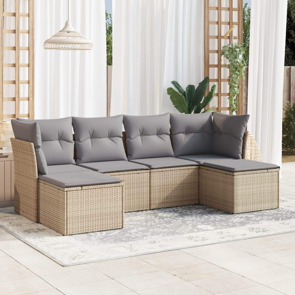 Set Divano da Giardino 6 pz con Cuscini Beige in Polyrattan - homemem39