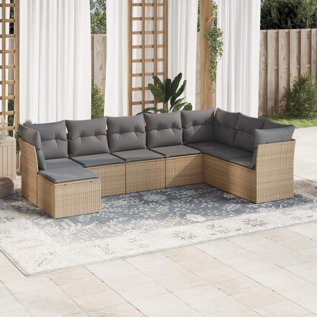 Set Divano da Giardino 8 pz con Cuscini Beige in Polyrattan - homemem39