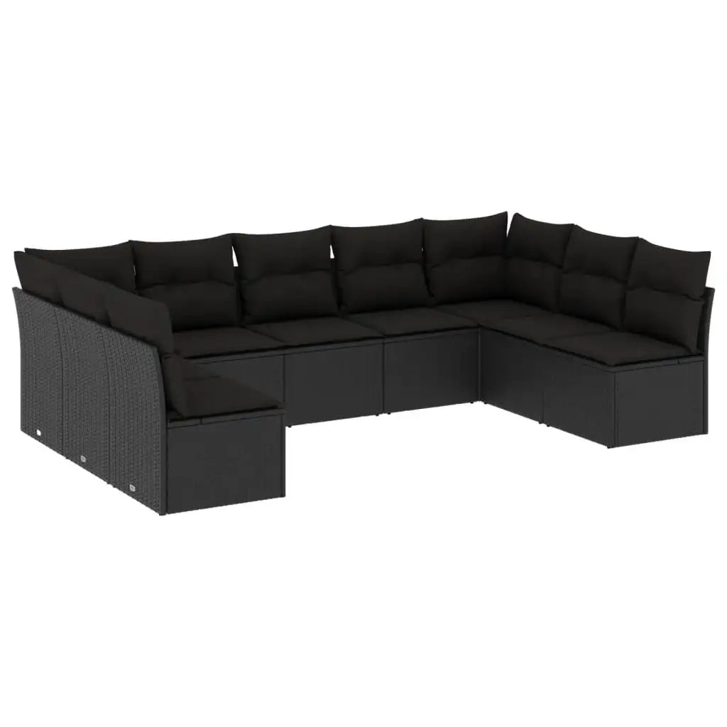 Set Divani da Giardino 9 pz con Cuscini Nero in Polyrattan - homemem39