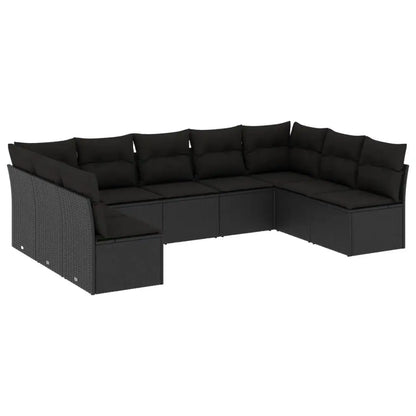 Set Divani da Giardino 9 pz con Cuscini Nero in Polyrattan - homemem39