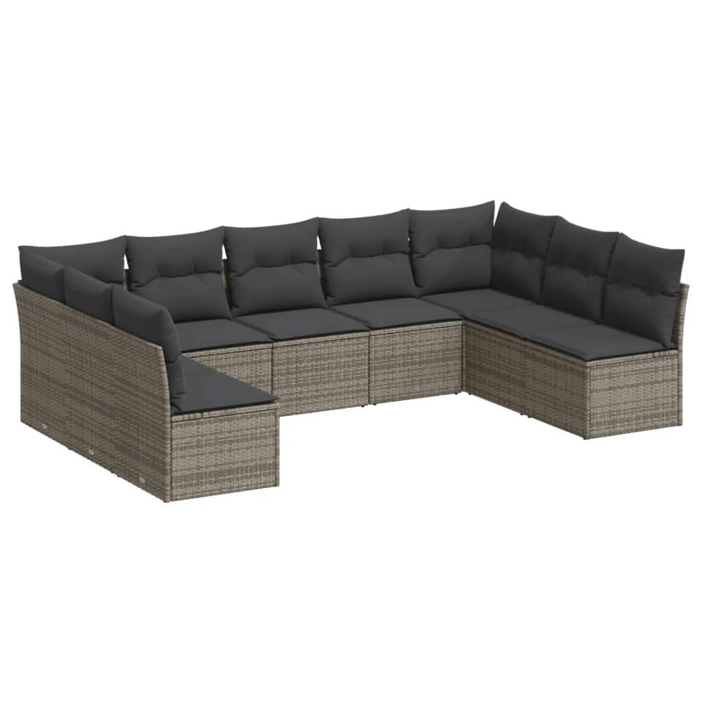 Set Divano da Giardino 9 pz con Cuscini Grigio in Polyrattan - homemem39