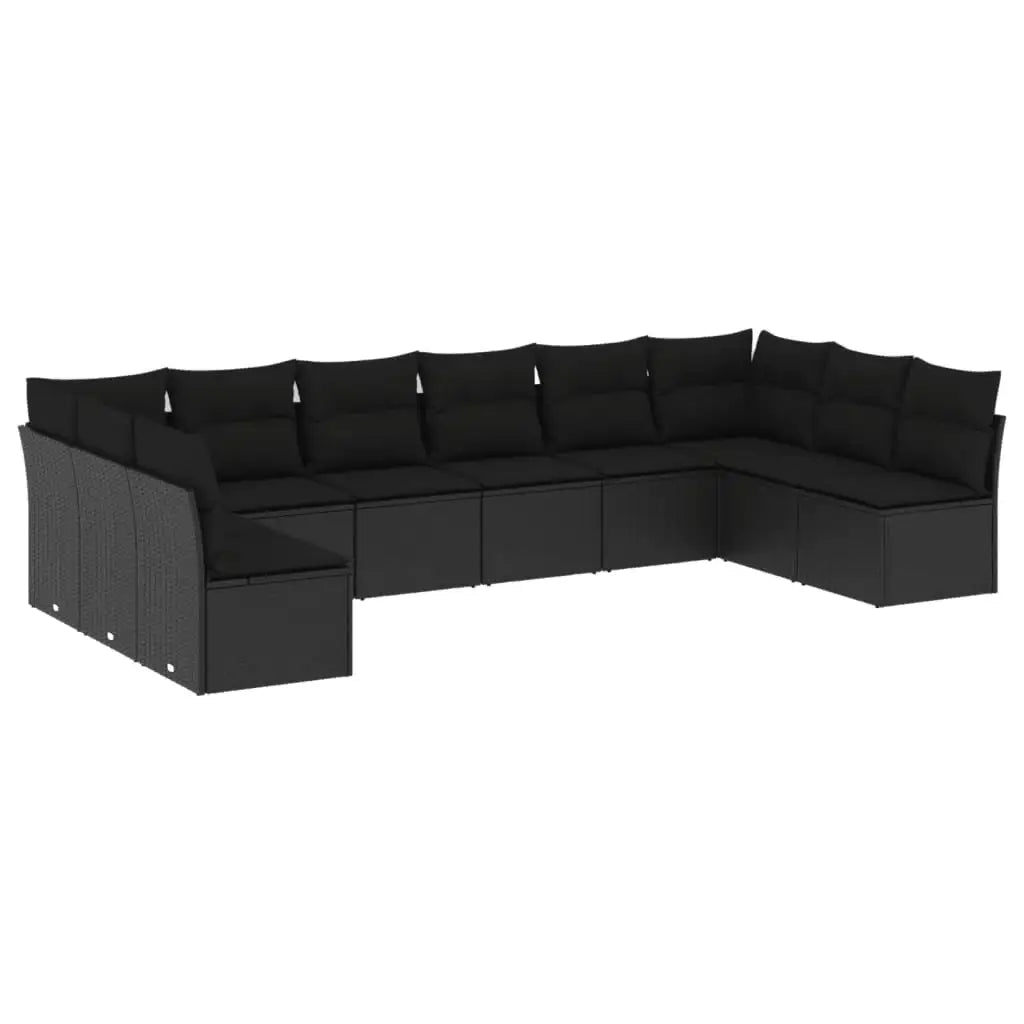Set Divani da Giardino 10pz con Cuscini in Polyrattan Nero - homemem39