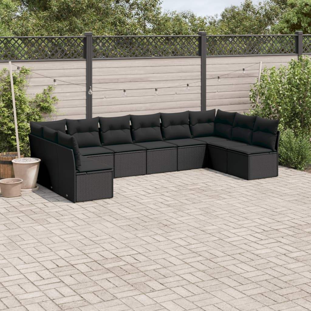 Set Divani da Giardino 10pz con Cuscini in Polyrattan Nero - homemem39