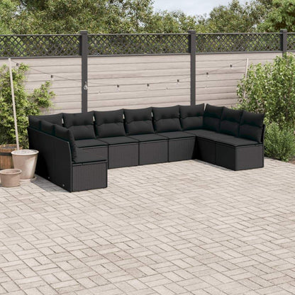 Set Divani da Giardino 10pz con Cuscini in Polyrattan Nero - homemem39