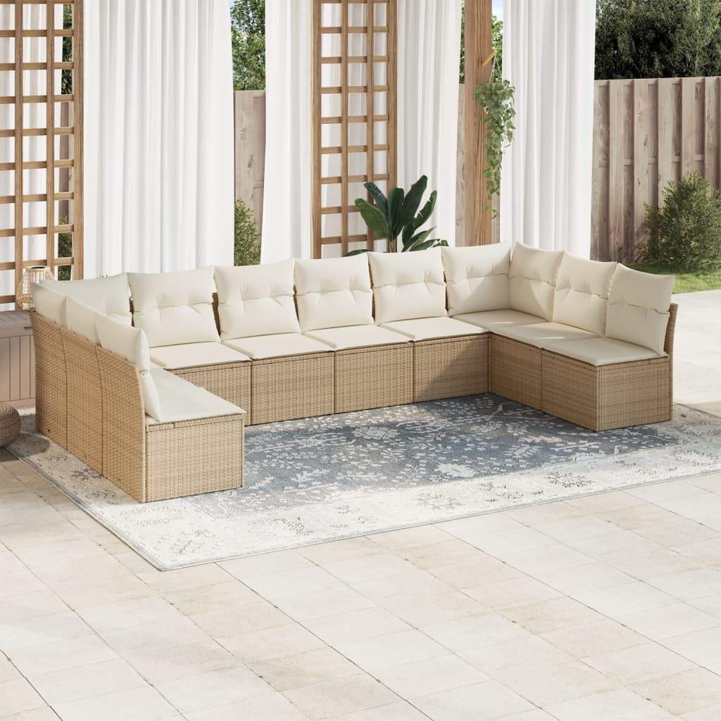 Set Divano da Giardino 10 pz con Cuscini Beige in Polyrattan - homemem39