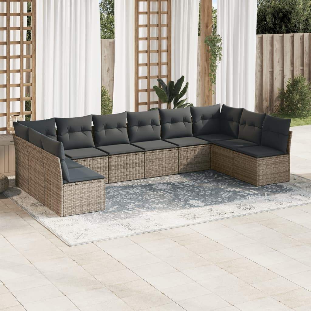 Set Divano da Giardino 10 pz con Cuscini Grigio in Polyrattan - homemem39