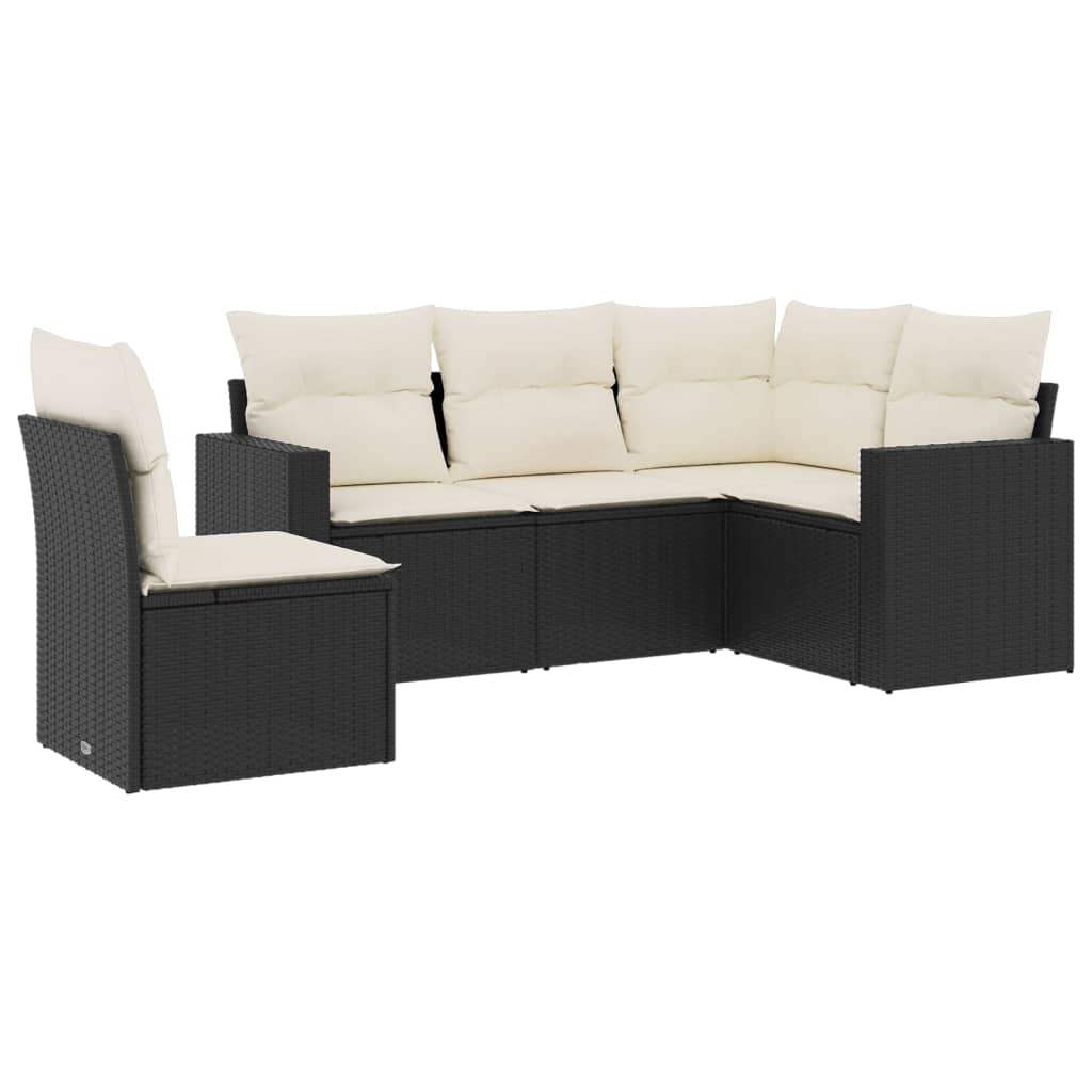 Set Divani da Giardino 5 pz con Cuscini in Polyrattan Nero - homemem39