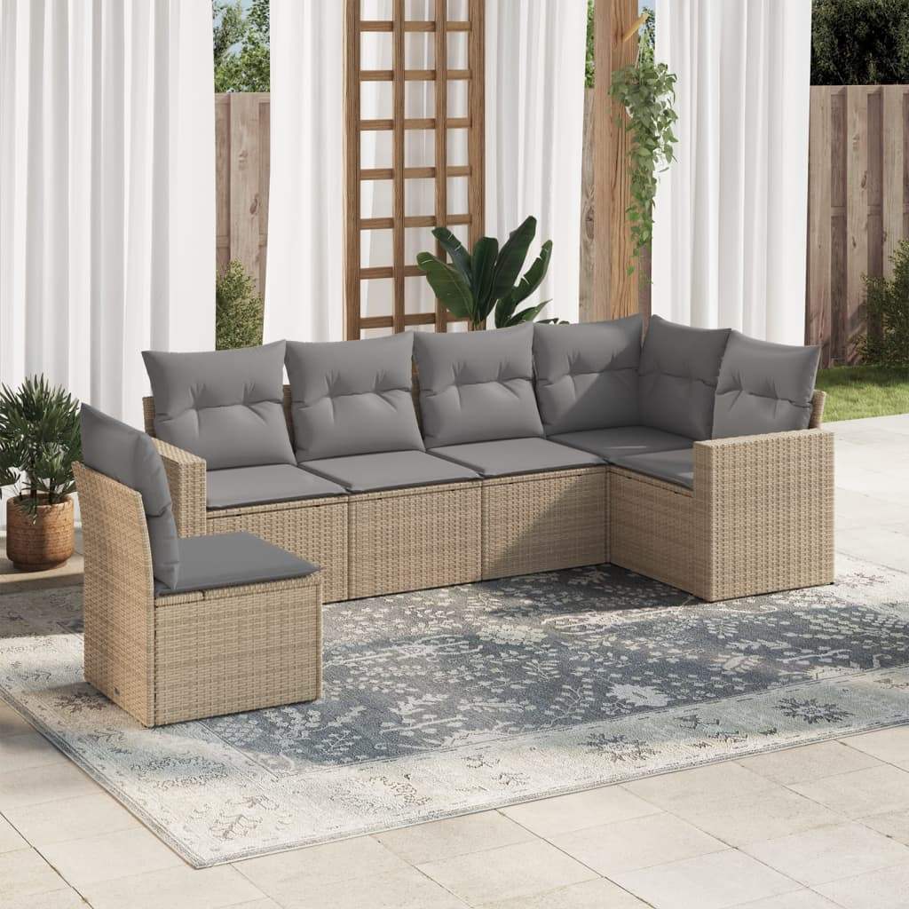 Set Divano da Giardino 6 pz con Cuscini Beige in Polyrattan - homemem39